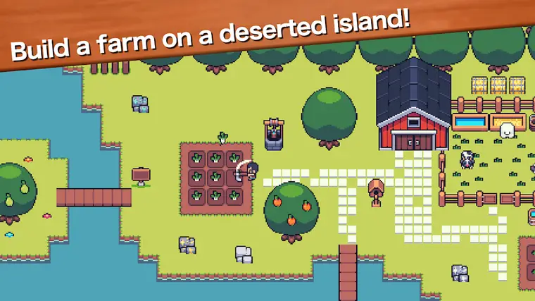 Schermata di gioco di Mini Mini Farm con campi coltivati in pixel art